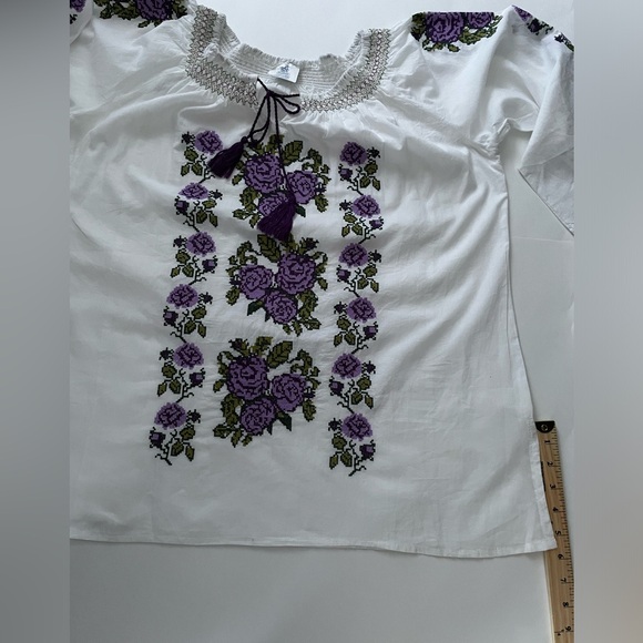 Women's White embroidered cotton blouse bohemian top summer Tunic (L) NWT - Picture 5 of 6